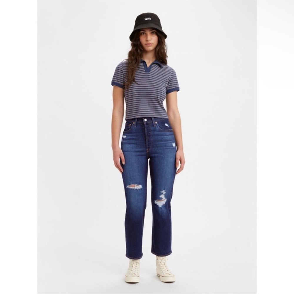 Levi's Ribcage Straight Ankle Jeans Distressed Dark Indigo
